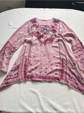 Johnny Was Wish Stitch Embroidered Tunic Top Zephyr Purple XS Boho